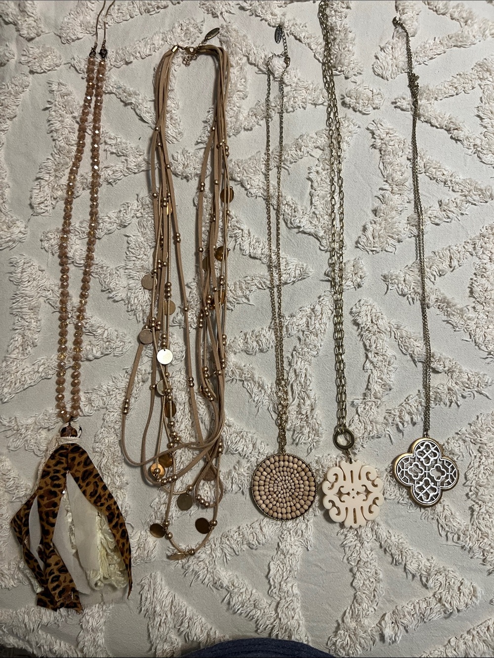 Neutral Beige Multi-Strand and Pendant Necklace Set